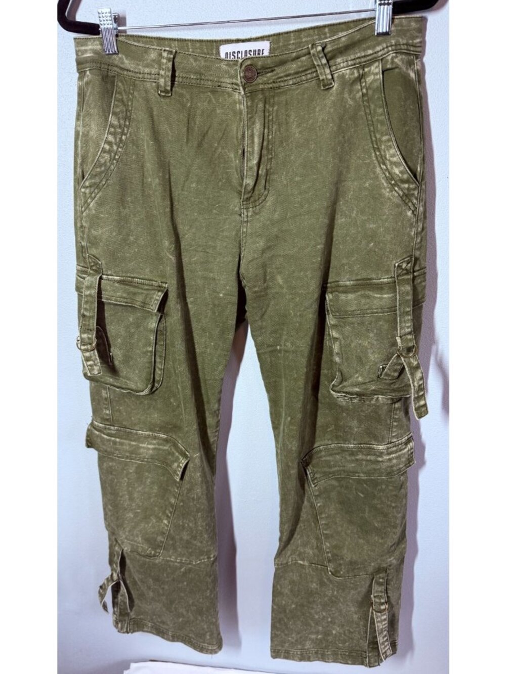 Disclosure Womens 13/31 Green Acid Wash Cargo Jeans Utility Grunge Streetwear